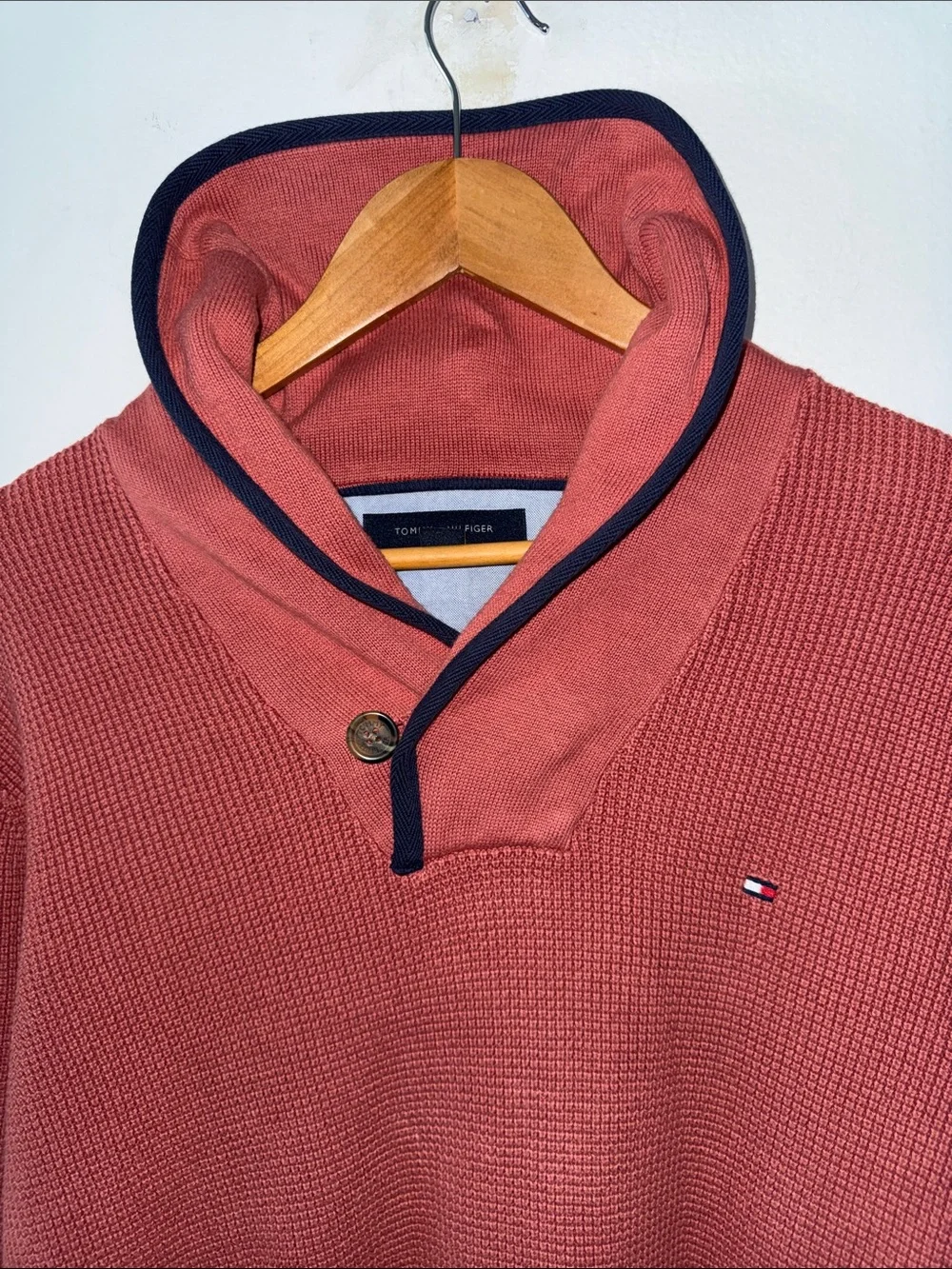 Vintage‎ Tommy Hilfiger Red Ribbed Shawl Collar Sweater Men's Size XL